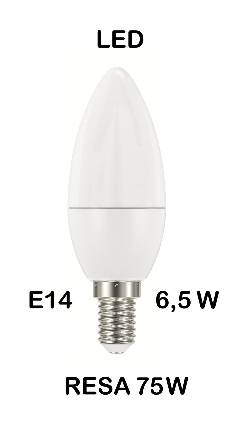 LAMPADINA LED E14 6,5W (RESA 75W)  LUCE BIANCA NAURALE 4000K OLIVA / FIAMMA / CANDELA OPALE SMD