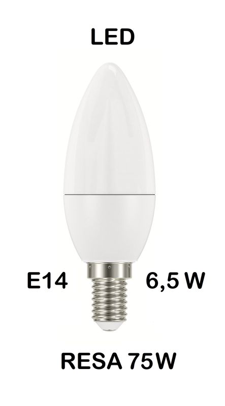 LAMPADINA LED E14 6,5W (RESA 75W)  LUCE BIANCA NAURALE 4000K OLIVA / FIAMMA / CANDELA OPALE SMD