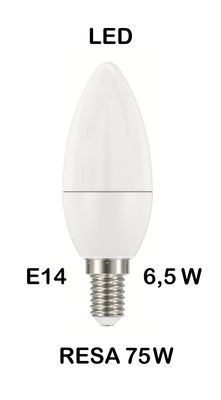 LAMPADINA LED E14 6,5W (RESA 75W)  LUCE BIANCA NAURALE 4000K OLIVA / FIAMMA / CANDELA OPALE SMD