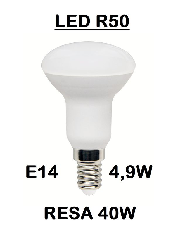 LAMPADINA A FARETTO R50 LED STICK E14 4,9W (RESA 40W) OPALE LUCE BIANCA NAURALE 4000K SMD LAMPADINA A FARETTO R50 LED STICK E14 4,9W (RESA 40W) OPALE LUCE BIANCA NAURALE 4000K SMD
