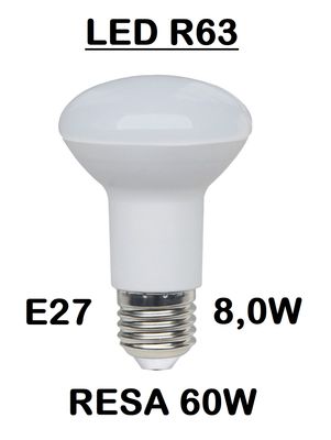 LAMPADINA A FARETTO R63 LED STICK E27 8W (RESA 60W) OPALE LUCE FREDDA / GHIACCIO 6500K SMD