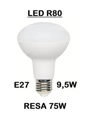LAMPADINA A FARETTO R80 LED STICK E27 9,5W (RESA 75W) OPALE LUCE FREDDA / GHIACCIO 6500K SMD LAMPADINA A FARETTO R80 LED STICK E27 9,5W (RESA 75W) OPALE LUCE FREDDA / GHIACCIO 6500K SMD
