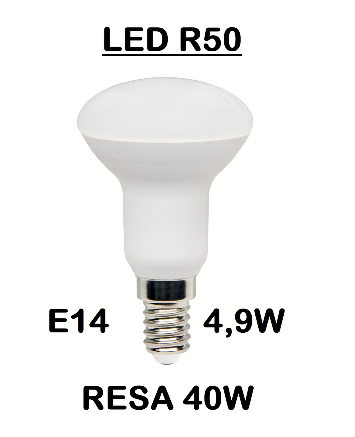 LAMPADINA A FARETTO R50 LED STICK E14 4,9W (RESA 40W) OPALE LUCE FREDDA / GHIACCIO 6500K SMD