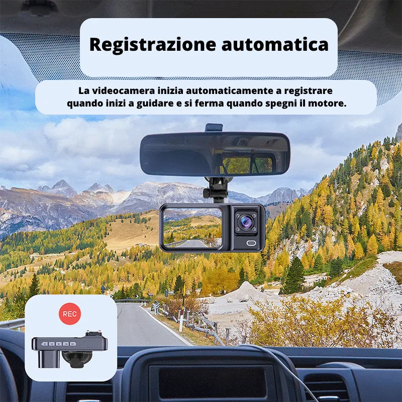 Dashcam Auto Doppia con Telecamera 1080p e Schermo IPS 2″ e G-sensor Per Salvataggio Filmati incaso di impatto. Adatta per Automobilisti e Professionisti del Trasporto (Tassisti, Autisti)