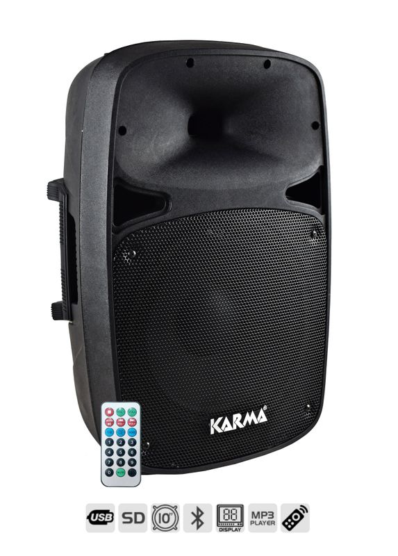 Box amplificato 200W, woofer da 10 Box amplificato 200W, woofer da 10" e tweeter da 1" Per la Riproduzione di Voce e Musica - Telecomando - Lettore MP3 - Bluetooth - Ingresso Microfonico e 1 Uscita di Linea per Collegamento a Diffusori