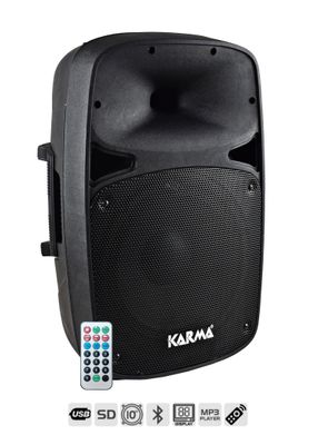 Box amplificato 200W, woofer da 10 Box amplificato 200W, woofer da 10" e tweeter da 1" Per la Riproduzione di Voce e Musica - Telecomando - Lettore MP3 - Bluetooth - Ingresso Microfonico e 1 Uscita di Linea per Collegamento a Diffusori