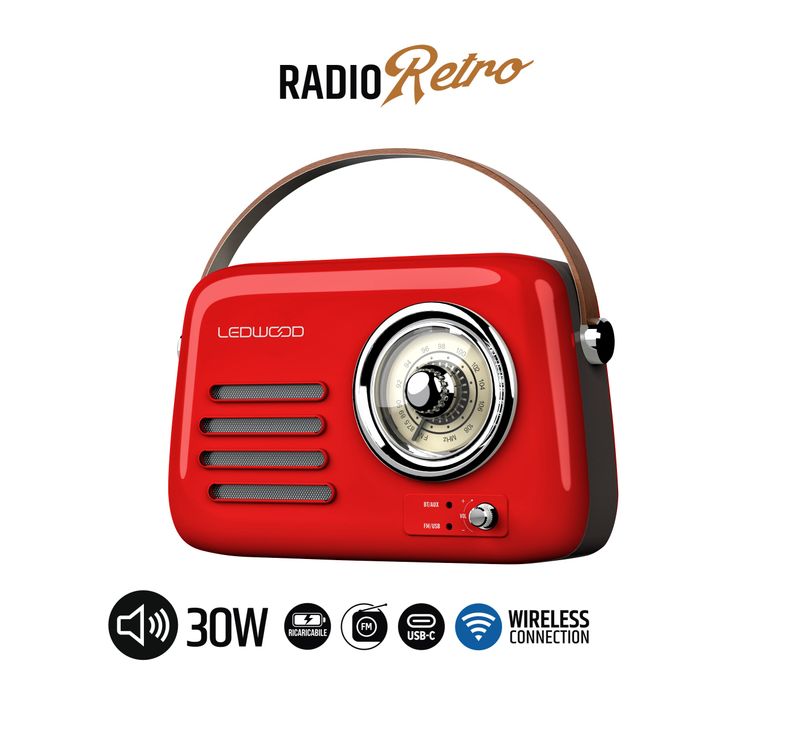 ALMA Radio con Diffusore Bluetooth Retrò Vintage Lettore MP3 e Chiavetta USB Batteria Ricaricabile - Manico in Pelle - Colore Rosso - Riproduzione da Smartphone e Tablet - USBC ALMA Radio con Diffusore Bluetooth Retrò Vintage Lettore MP3 e Chiavetta USB Batteria Ricaricabile - Manico in Pelle - Colore Rosso - Riproduzione da Smartphone e Tablet - USBC