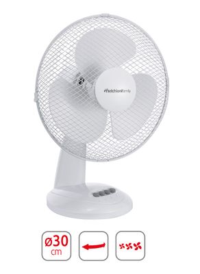 Ventilatore da tavolo con 3 Velocità, Ventola a 3 Pale, Diametro 30 cm, Funzione di Oscillazione, Colore Bianco Ventilatore da tavolo con 3 Velocità, Ventola a 3 Pale, Diametro 30 cm, Funzione di Oscillazione, Colore Bianco