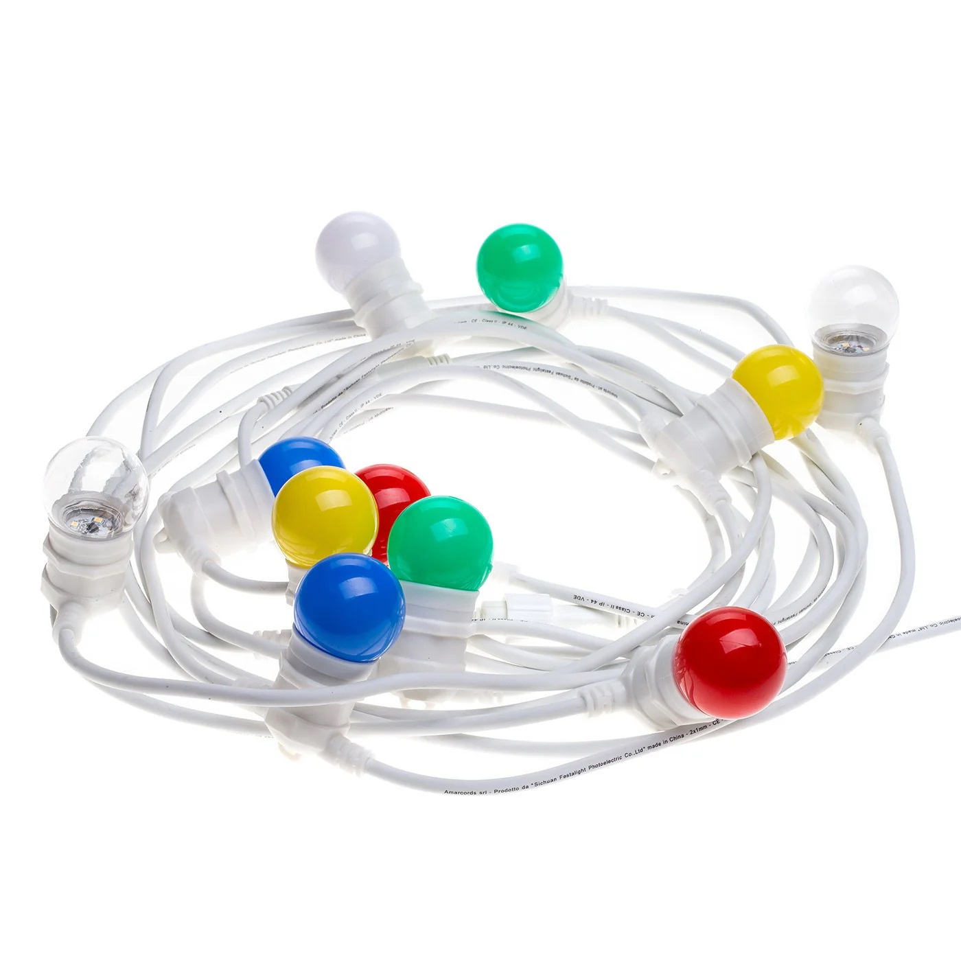 Catenaria Ghirlanda Per Esterno 11 Luci (Portalamapde E27) Lunghezza 12,5 metri + 2,5 metri Cavo Tondo 2 X 1 mm - NERA, BIANCA, ROSA O VERDE IP44 - Giuntabile con altre Catenarie ideale Per Giardino