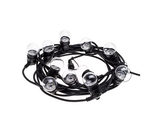Catenaria Gghirlanda Per Esterno Con 11 Luci (Portalamapde E27) Lunghezza 12,5 metri + 2,5 metri Cavo Tondo 2 X 1 mm - NERA IP44 - Giuntabile con altre Catenarie ideale Per Giardino
