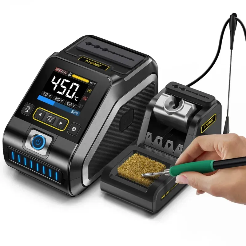 Stazione di Saldatura Professionale, Riscaldamento Ultra Rapido 200W, 3 Punte Differenti Display TFT a Colori, Controllo Digitale Temperatura Stabile da 100° a 450°, Bracci Supporto, Affidabile