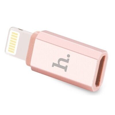 Адаптер Hoco micro USB (вход) -  Lightning (выход) розовый
