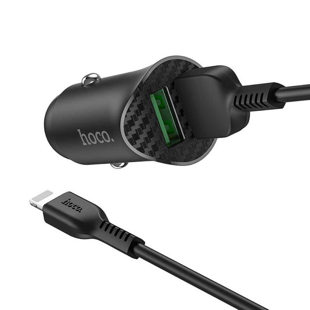 Автомобильное зарядное устройство Hoco Z39 + кабель 8pin Black