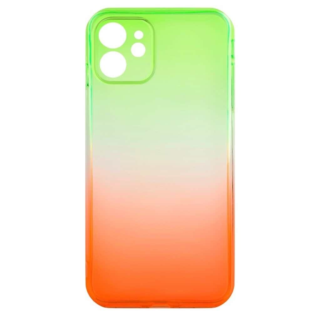 Чехол силикон 2мм для iPhone 12 с защитой камеры зелено оранжевый