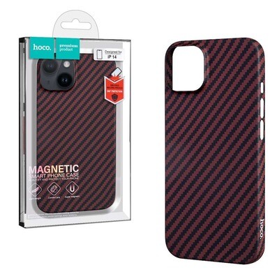 Чехол ультратонкий Hoco Cave Magnetic для iPhone 14 с MagSafe красный с карбоновым рисунком