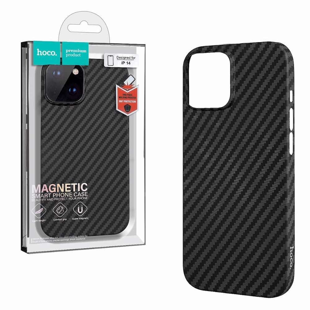 Чехол ультратонкий Hoco Cave Magnetic для iPhone 14 с MagSafe черный с карбоновым рисунком