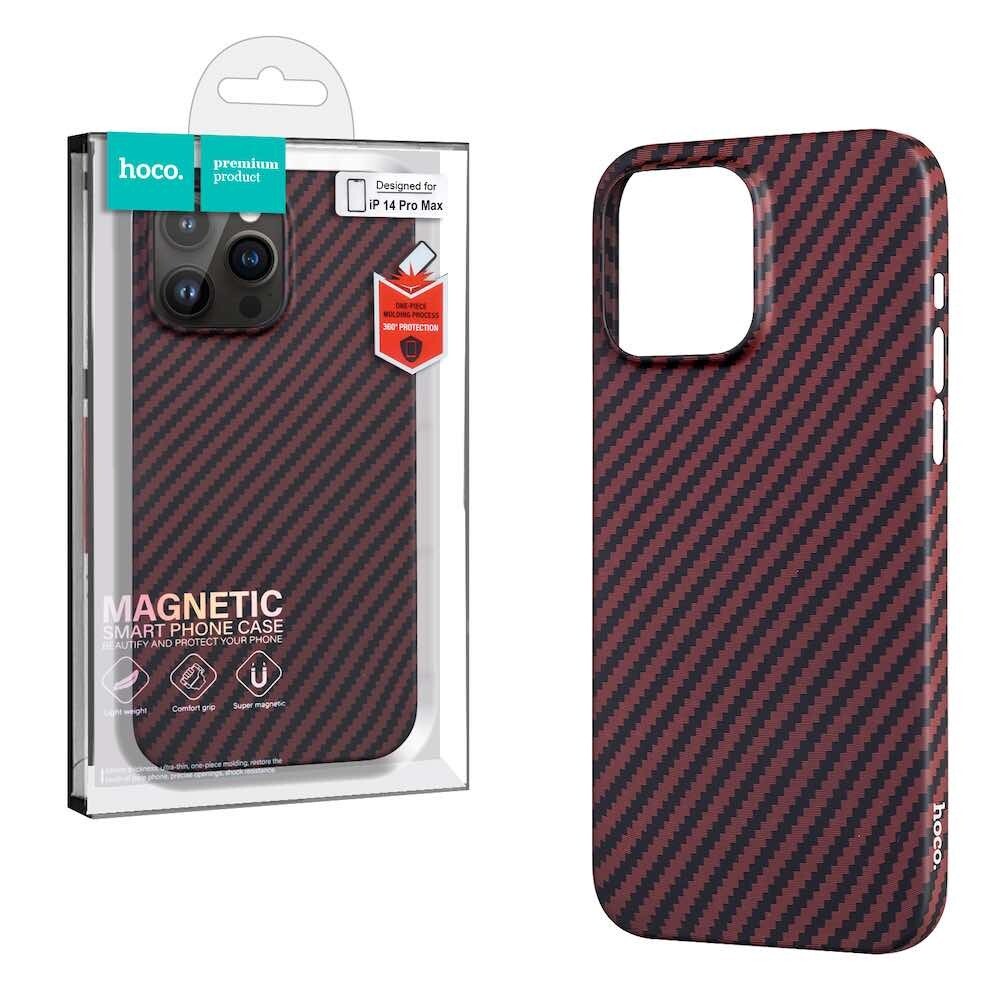 Чехол ультратонкий Hoco Cave Magnetic для iPhone 14 Pro с MagSafe красный с карбоновым рисунком