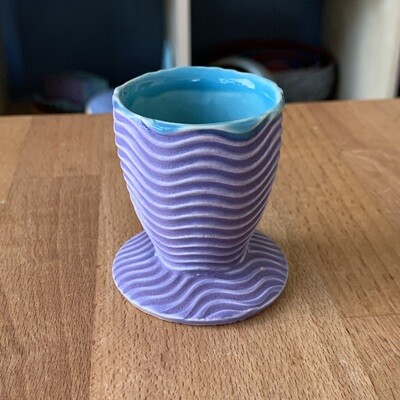 egg cup in turquoise & purple
