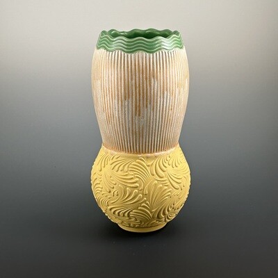 Vase in green, painted iron & yellow