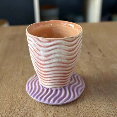 egg cup in peach, voom & chrysanthemum
