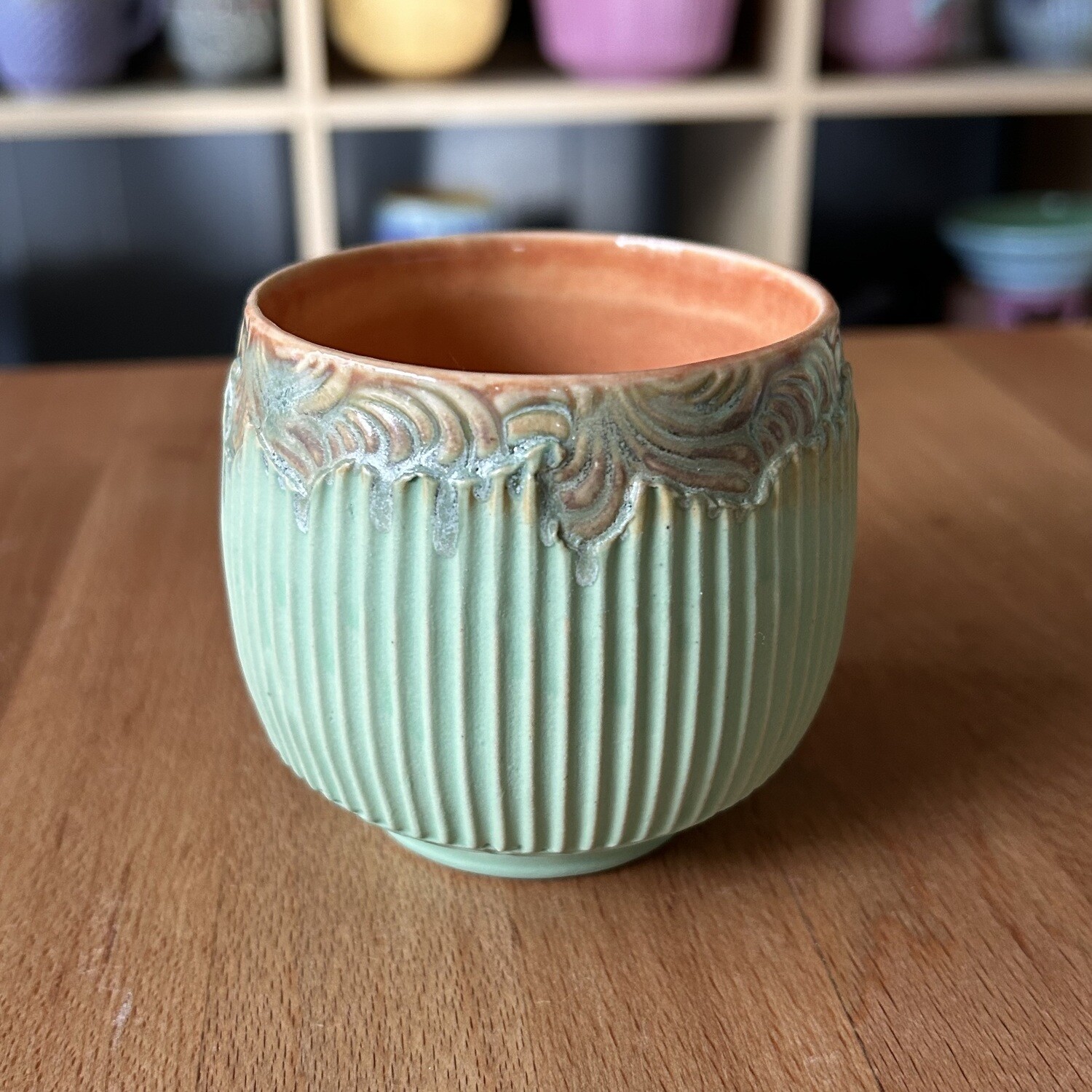 5oz Espresso Cup/Tiny Bowl in peach, watered twilight &amp; green