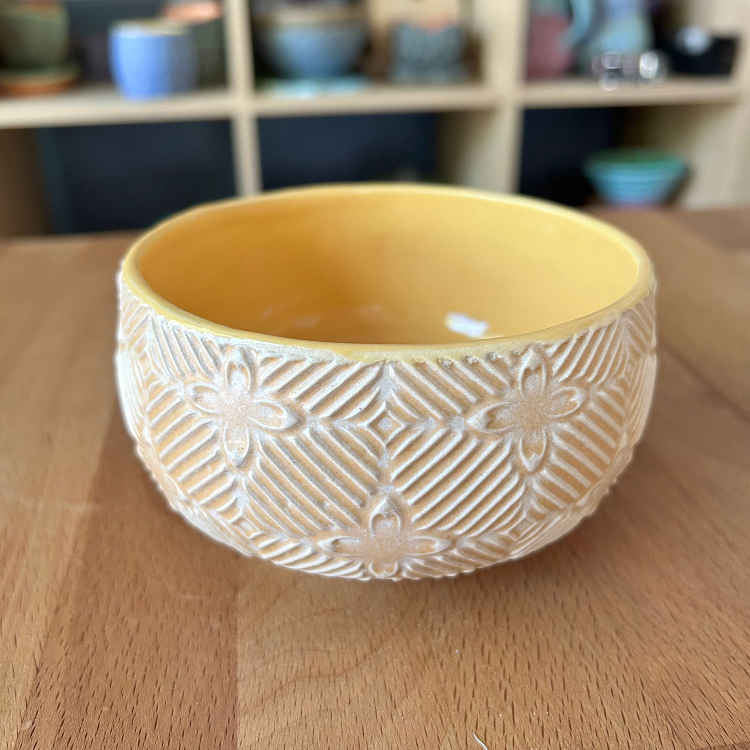 Dip/Sauce/Ice Cream Bowl in yellow &amp; painted iron with floral tile pattern