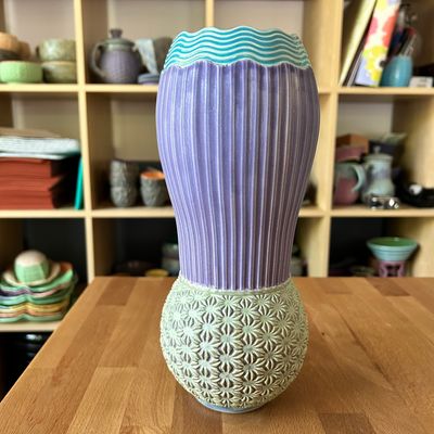 Vase in turquoise, purple &amp; mermaid