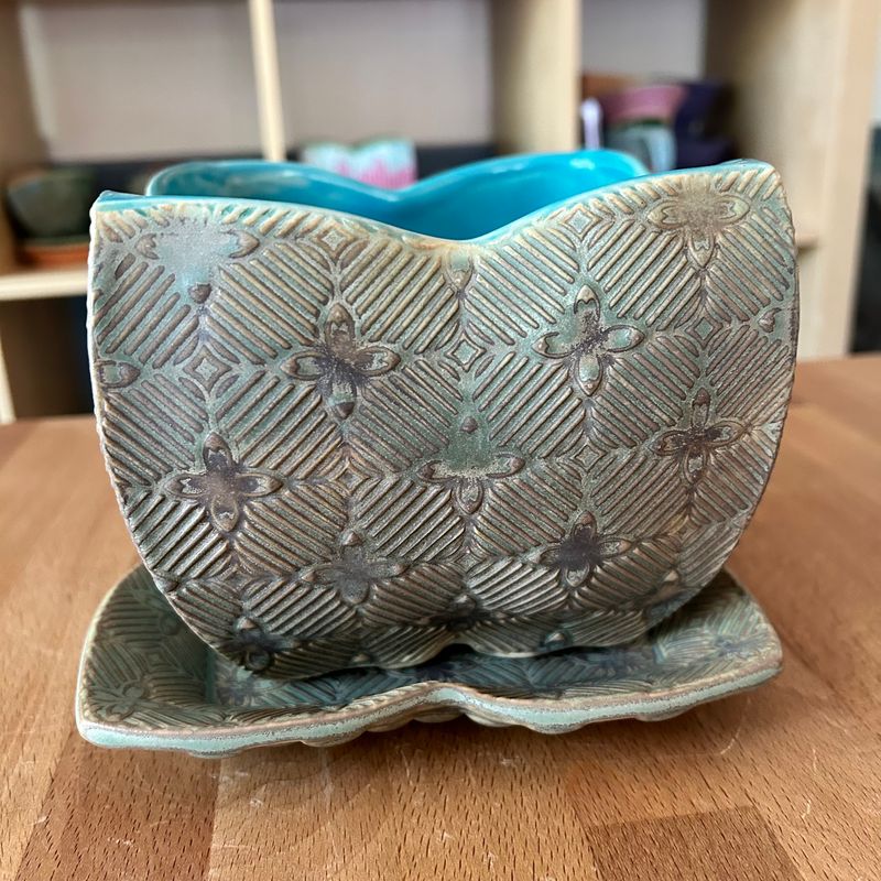 Planter with Tray in turquoise &amp; twilight