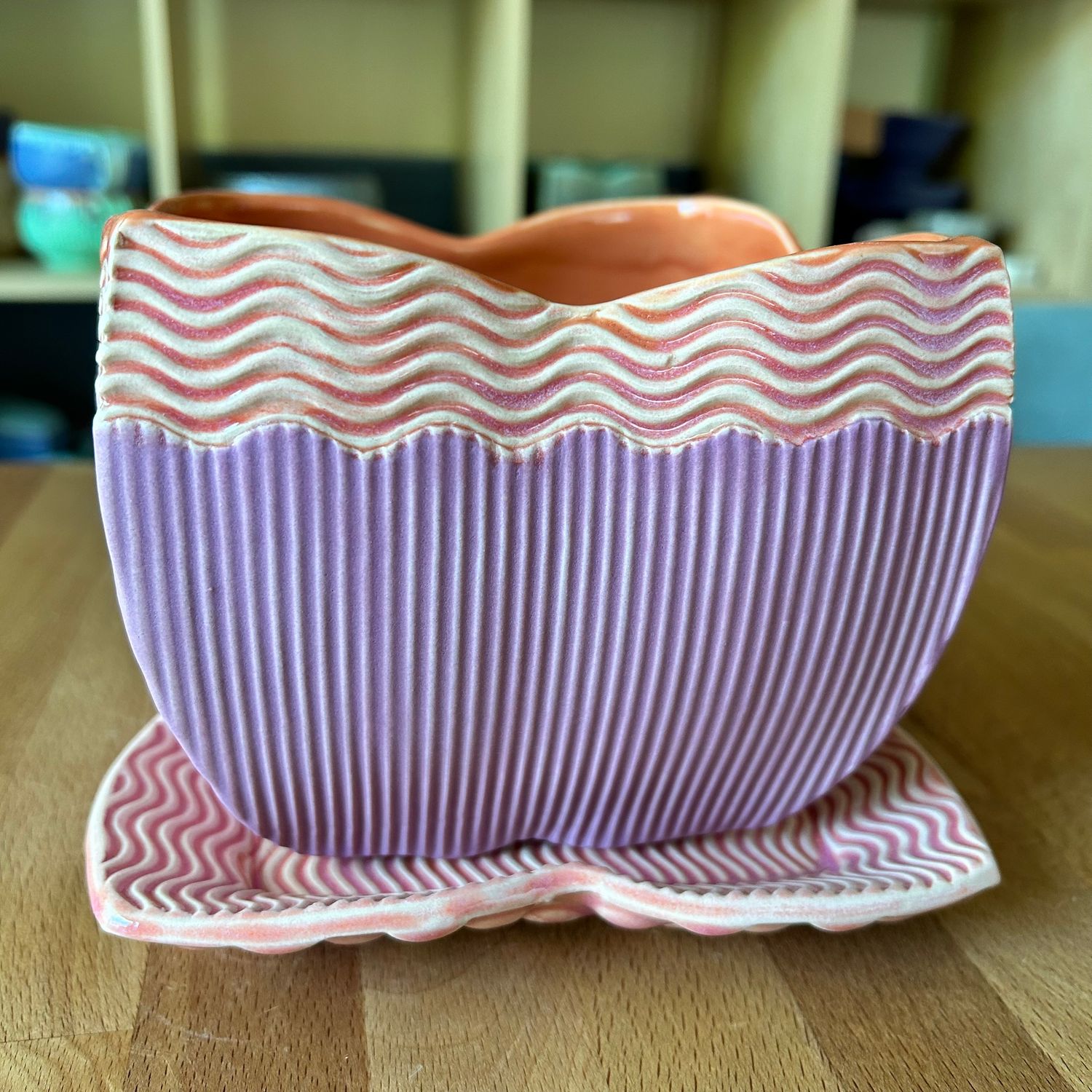 Planter with Tray in orange, voom &amp; chrysanthemum