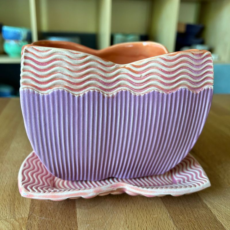 Planter with Tray in orange, voom &amp; chrysanthemum