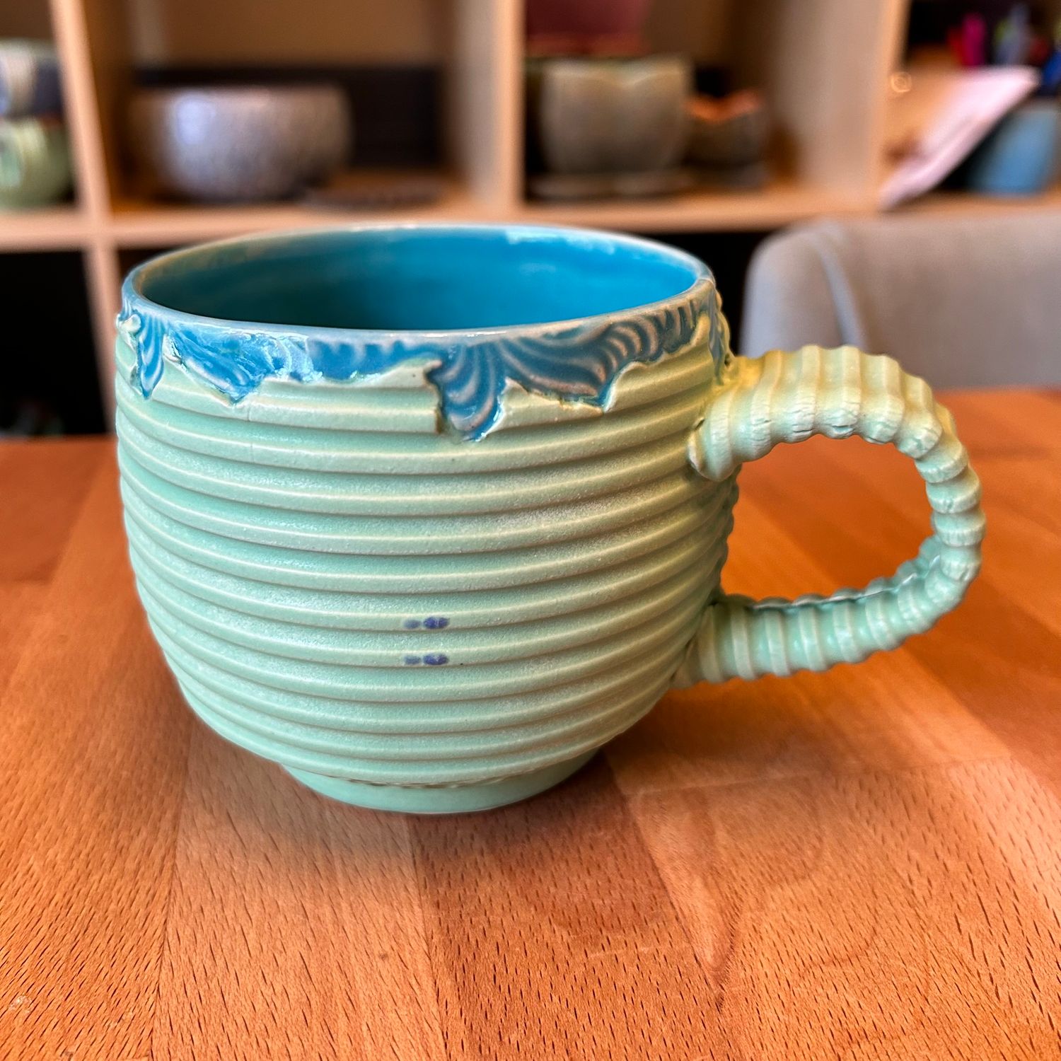 Shortie 12oz in turquoise &amp; green, with a kiss...