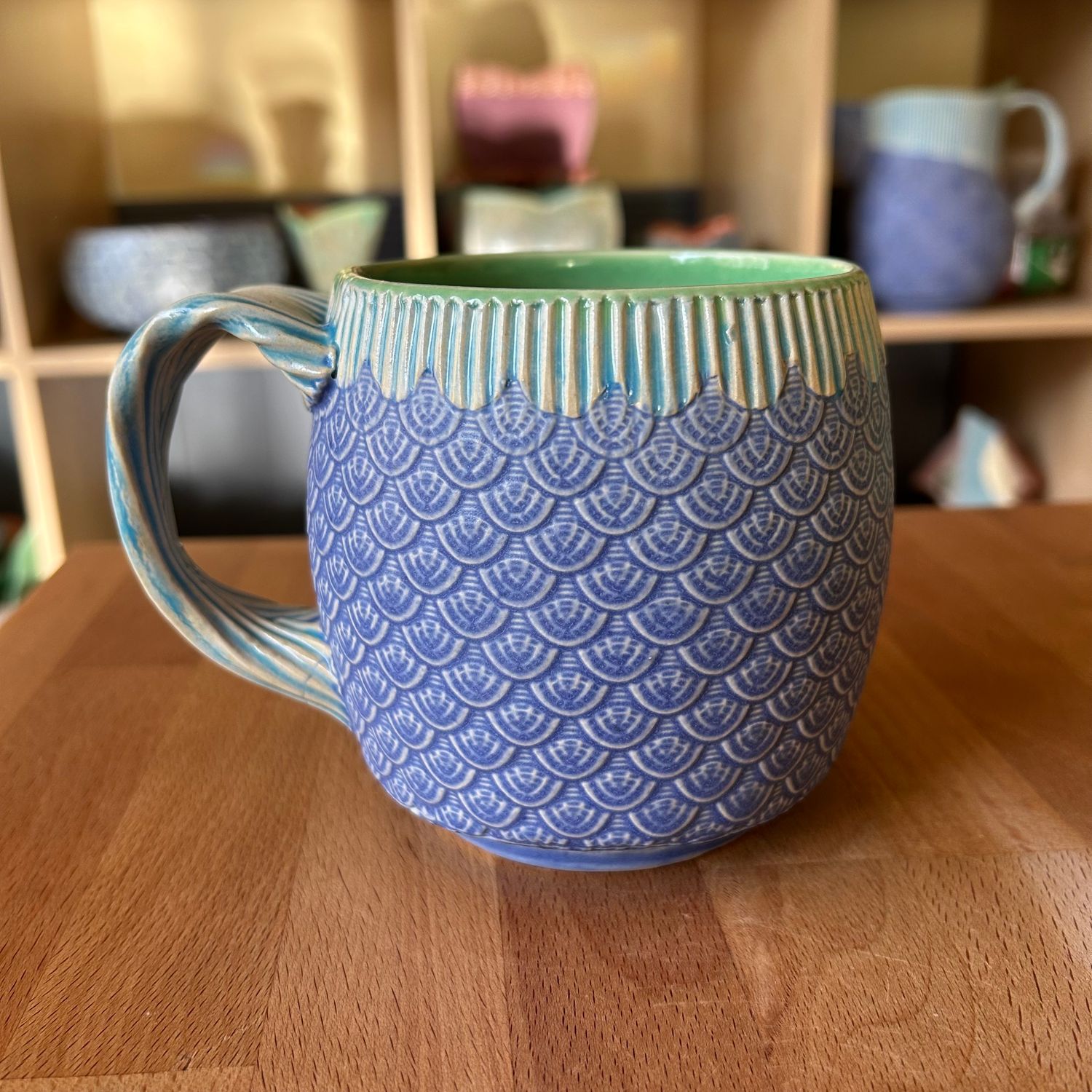 16oz Cup in green, lake ice blue and bloo