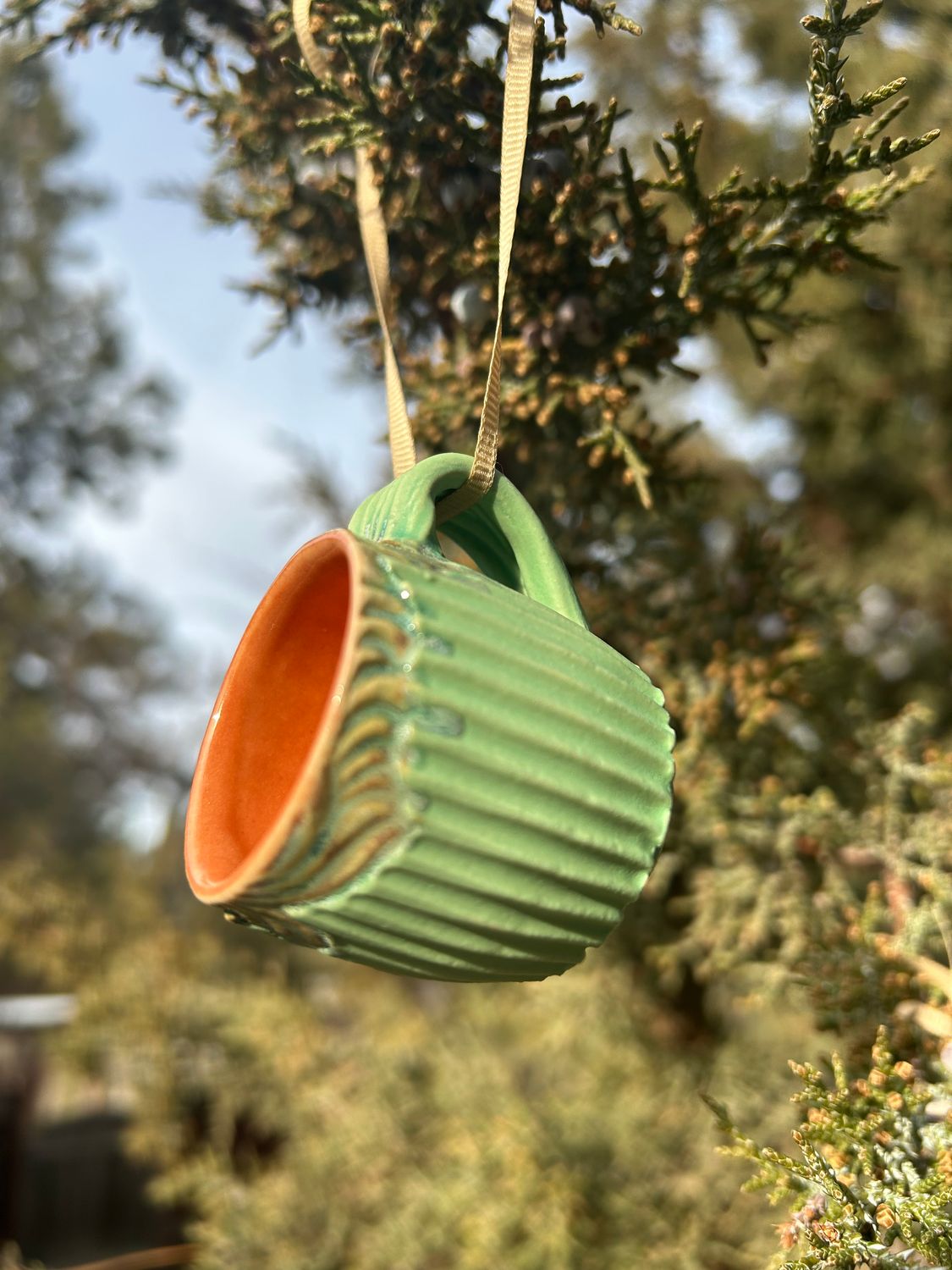 Ornament Cup in peach, watered twilight &amp; green