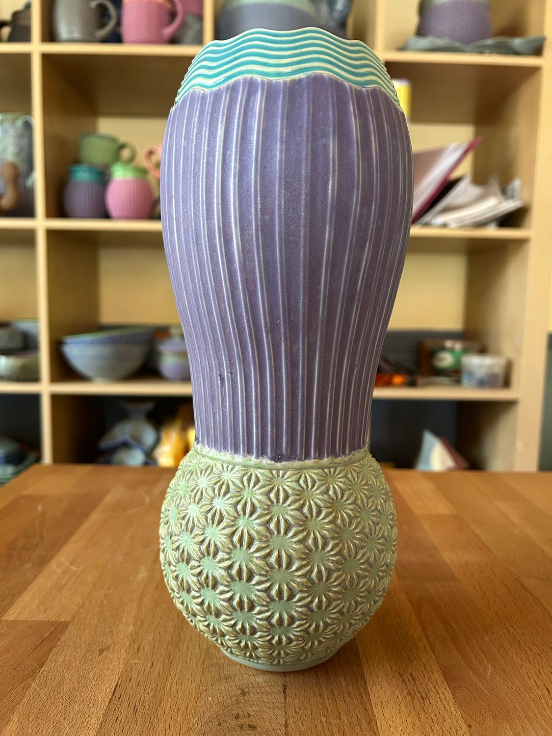 Vase in turquoise, purple &amp; mermaid