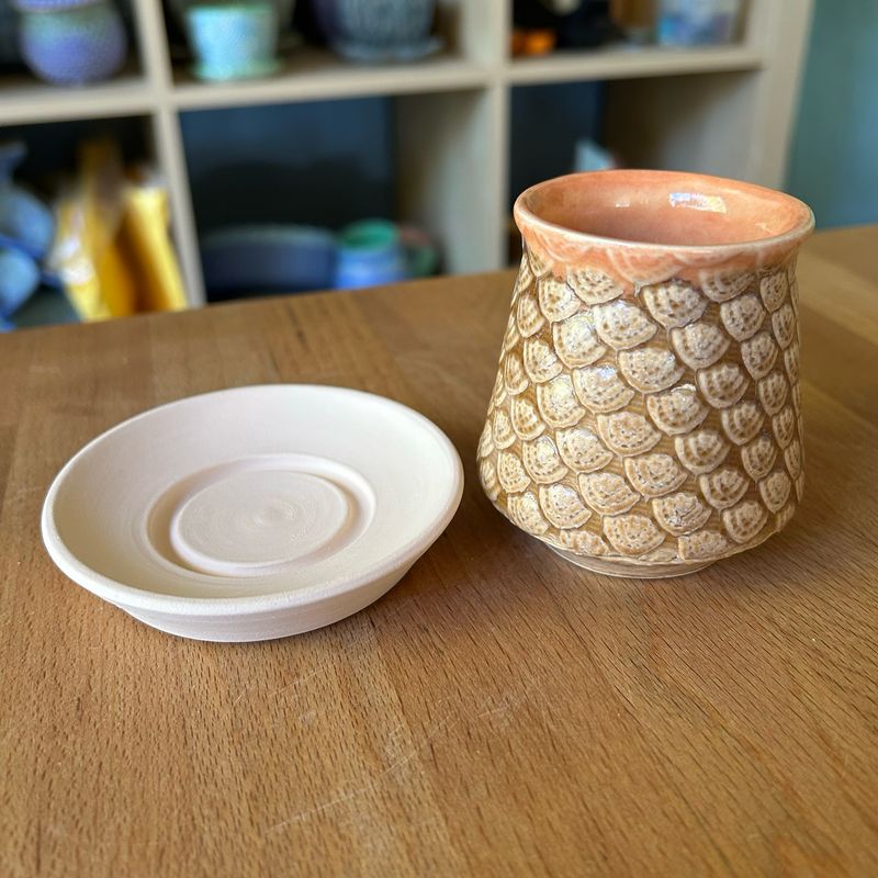Tiny Footring Puki - Pine Cone Shot Glass,  4 &amp; 5oz cups &amp; the Cream Pitcher
