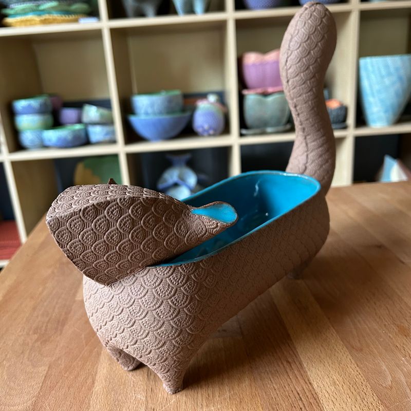 13&quot; Squirrel in teal and bare brown clay