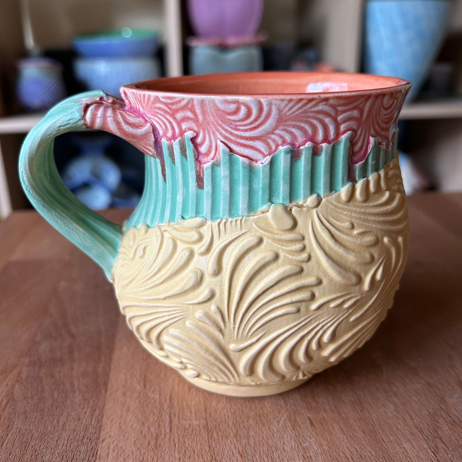 She Cup in peach, voom, green &amp; yellow