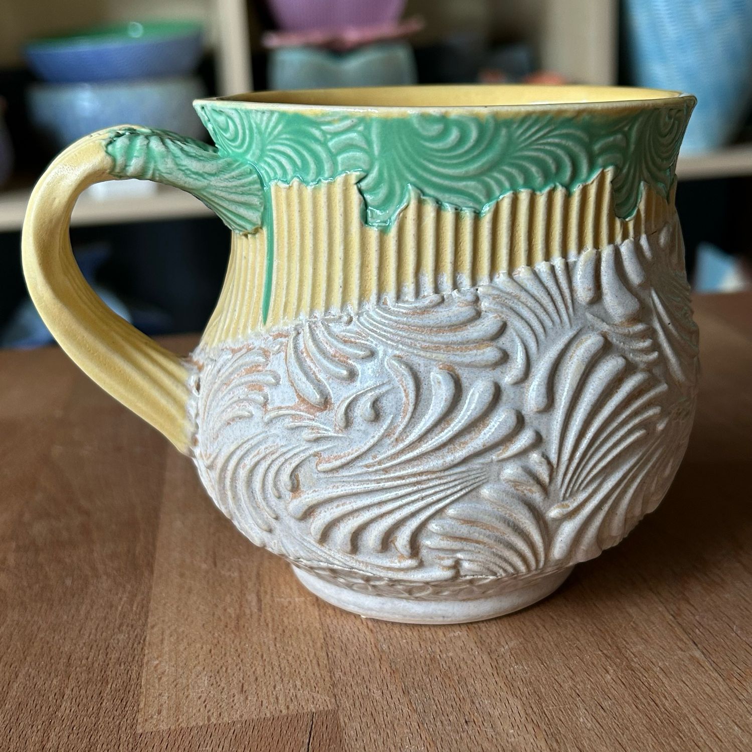 She Cup in yellow, green &amp; painted iron