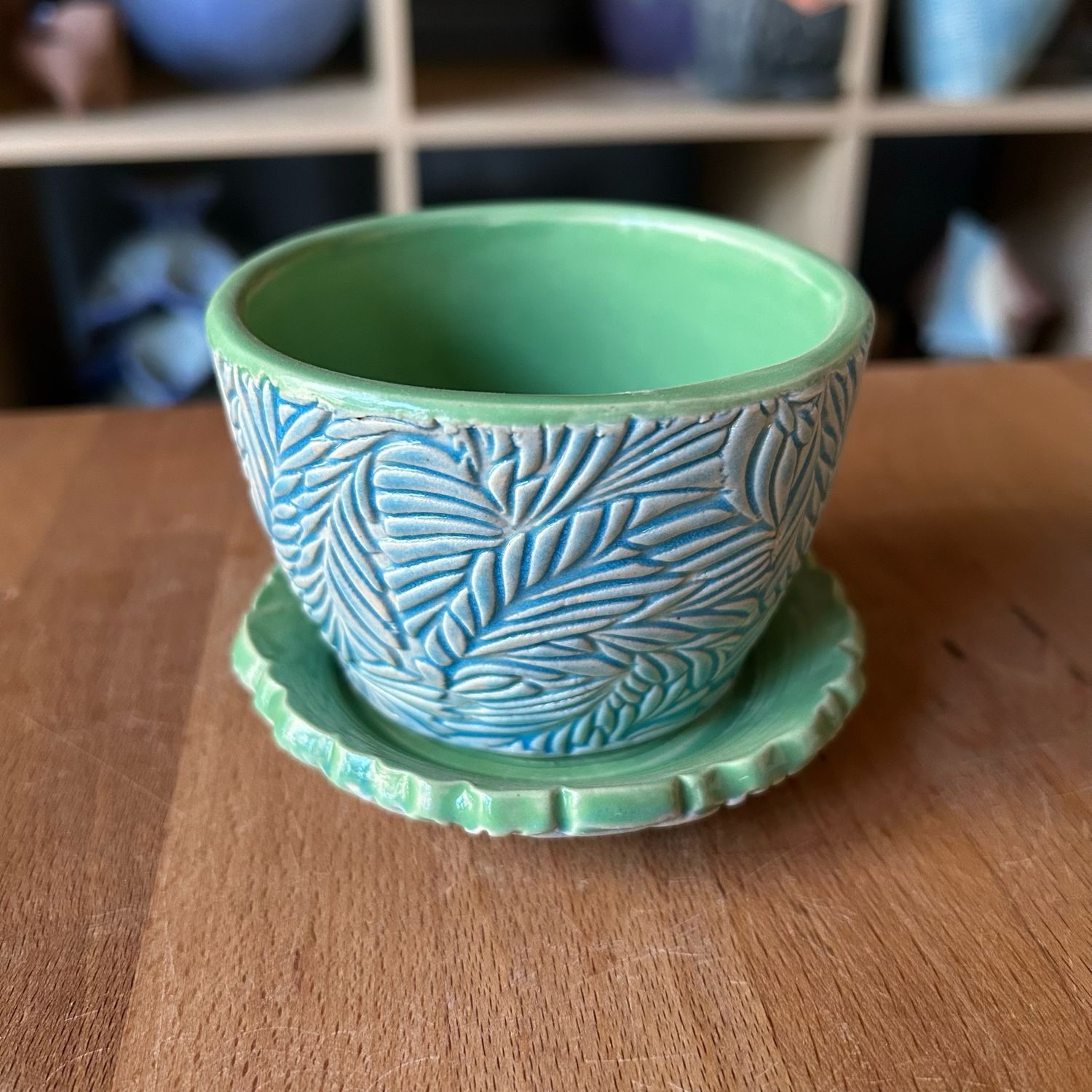 Small Planter in green &amp; lake ice blue