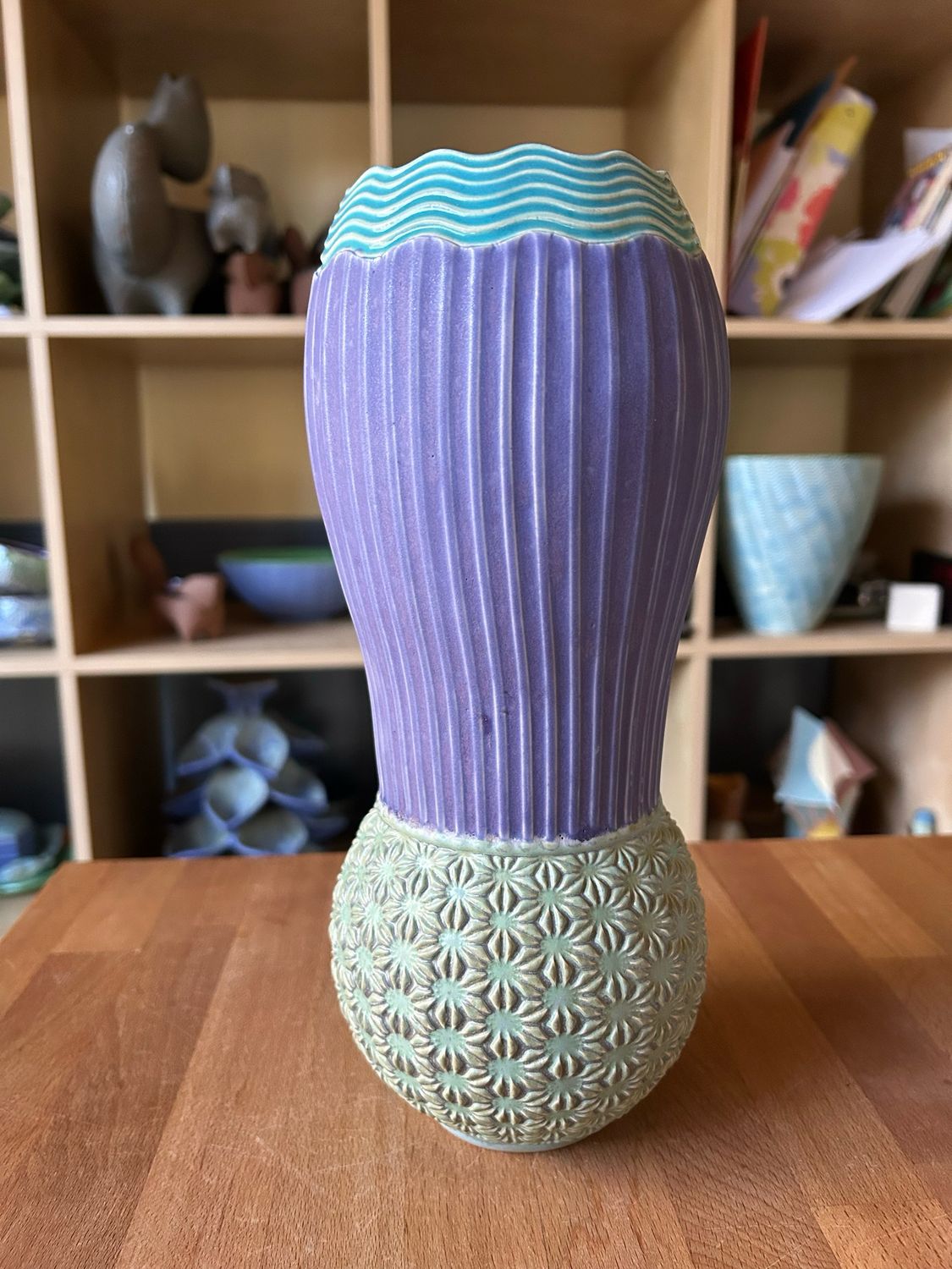 Vase in turquoise, purple &amp; mermaid
