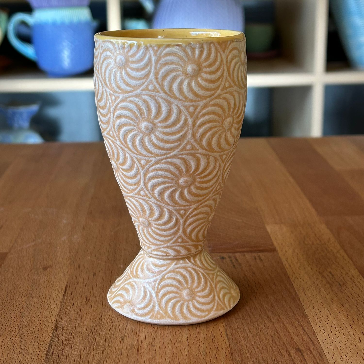 Chalice in yellow &amp; painted iron