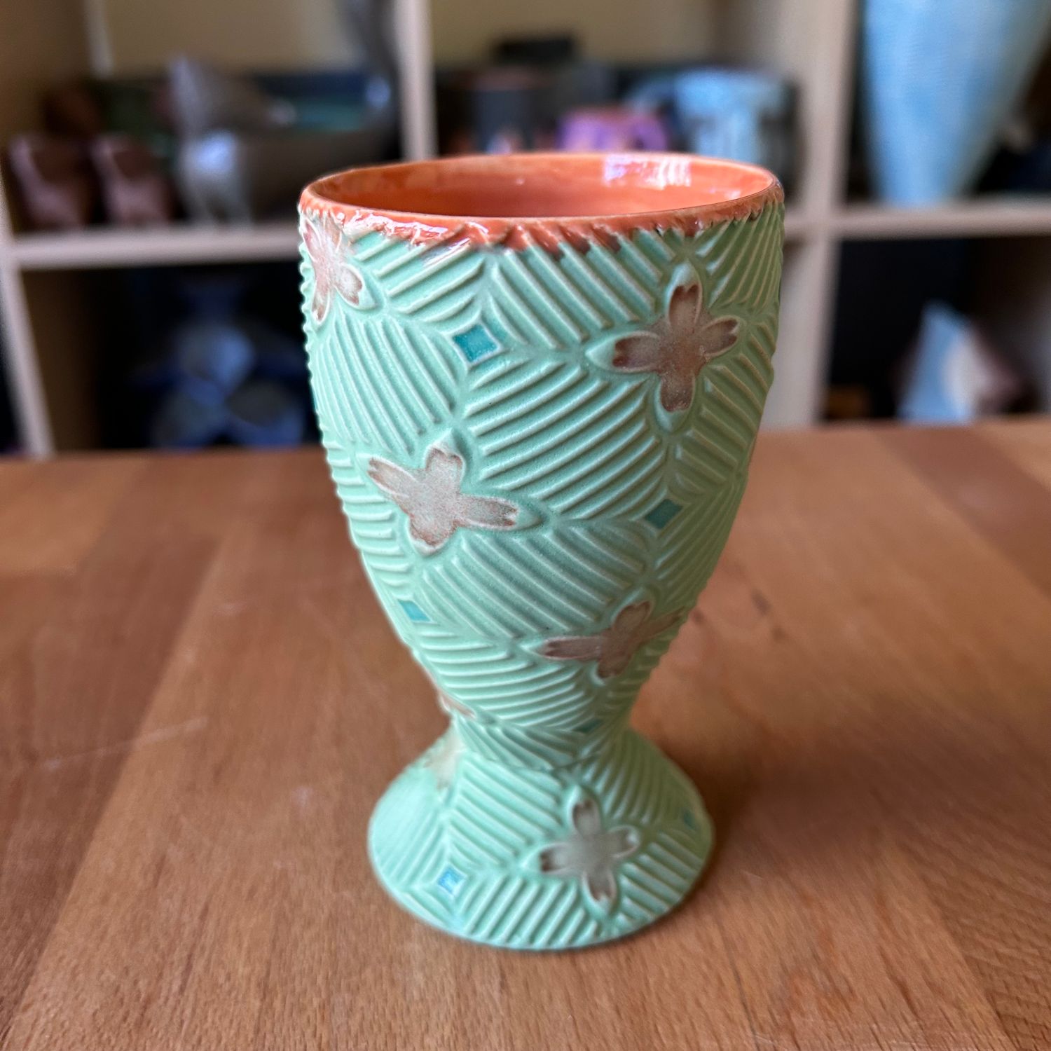 Chalice in peach &amp; green, with voom &amp; turquoise accents