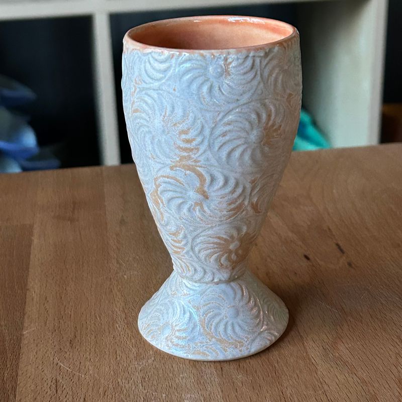 Chalice in peach &amp; painted iron