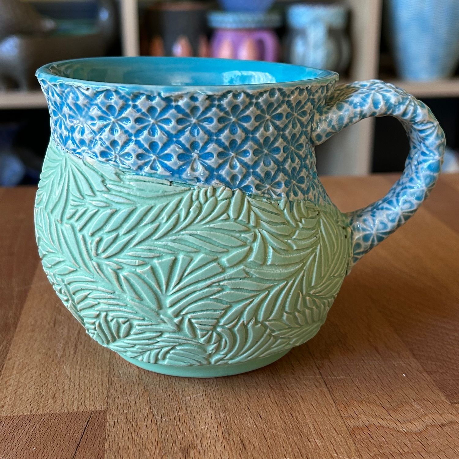 She Cup in turquoise, lake ice blue &amp; green