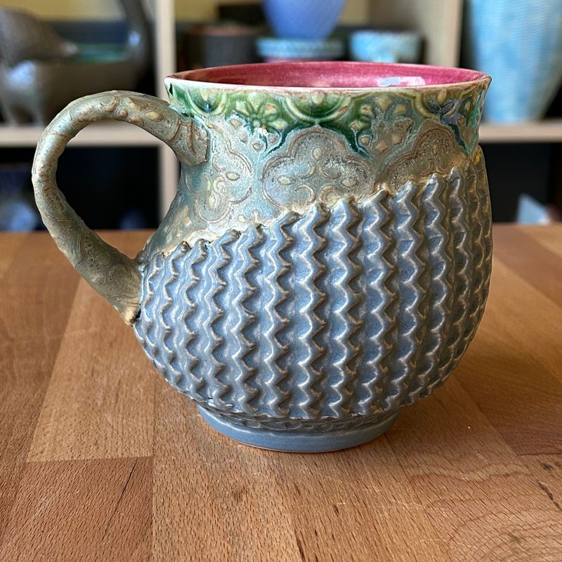 She Cup in crimson, watered twilight &amp; grey