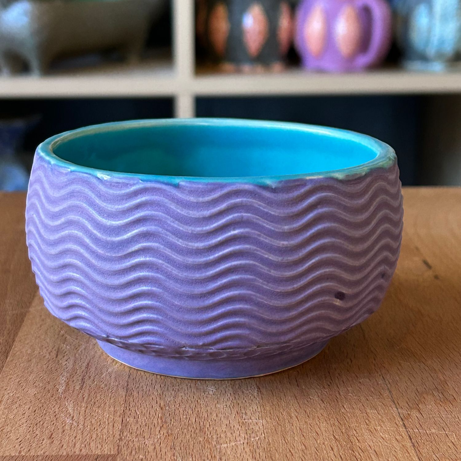 Dip/Sauce/Ice Cream Bowl with waves in turquoise &amp; purple