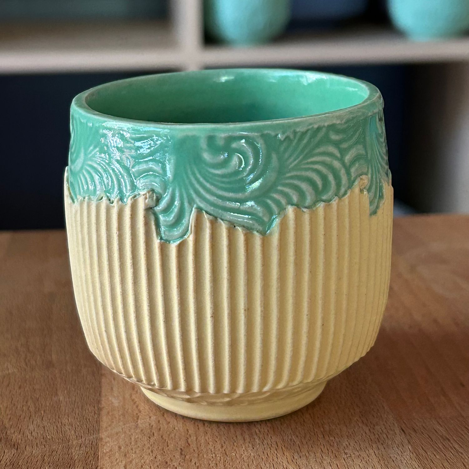 Tea Bowl in green &amp; yellow