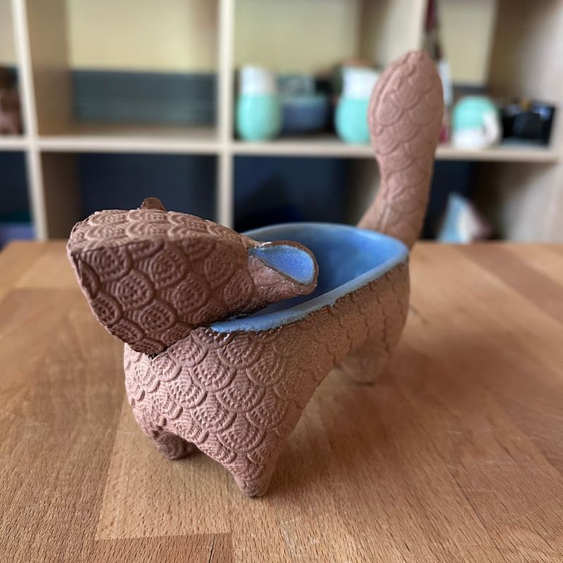 Small Squirrel in matte blue and bare brown clay