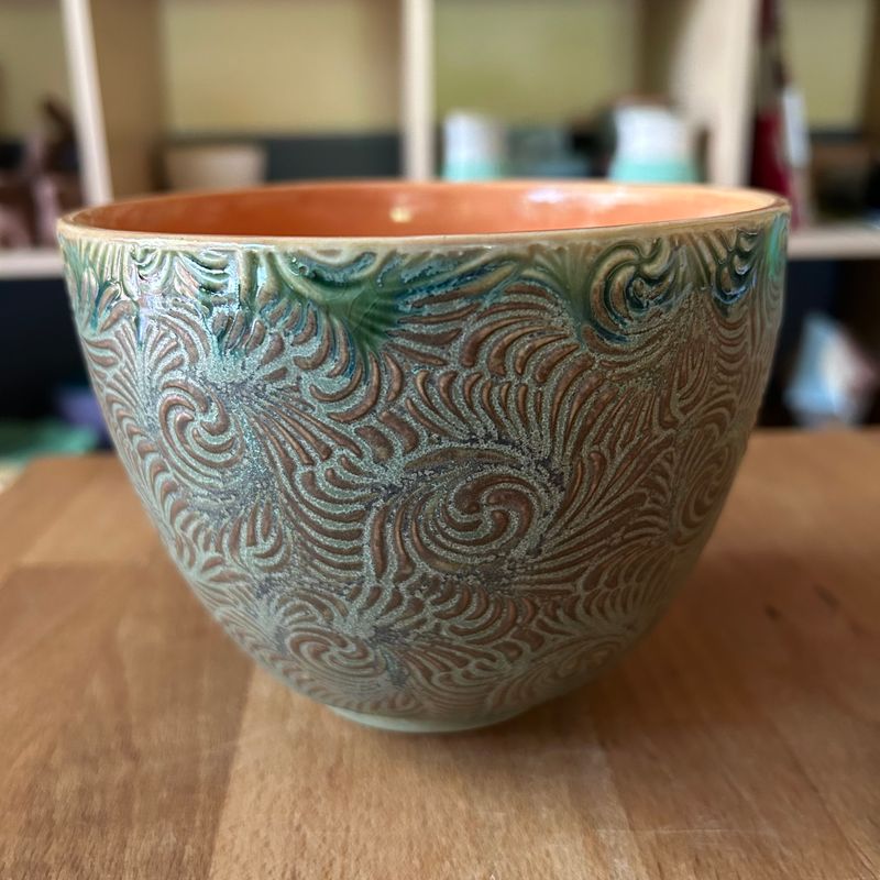 Tall Bowl in peach &amp; watered twilight