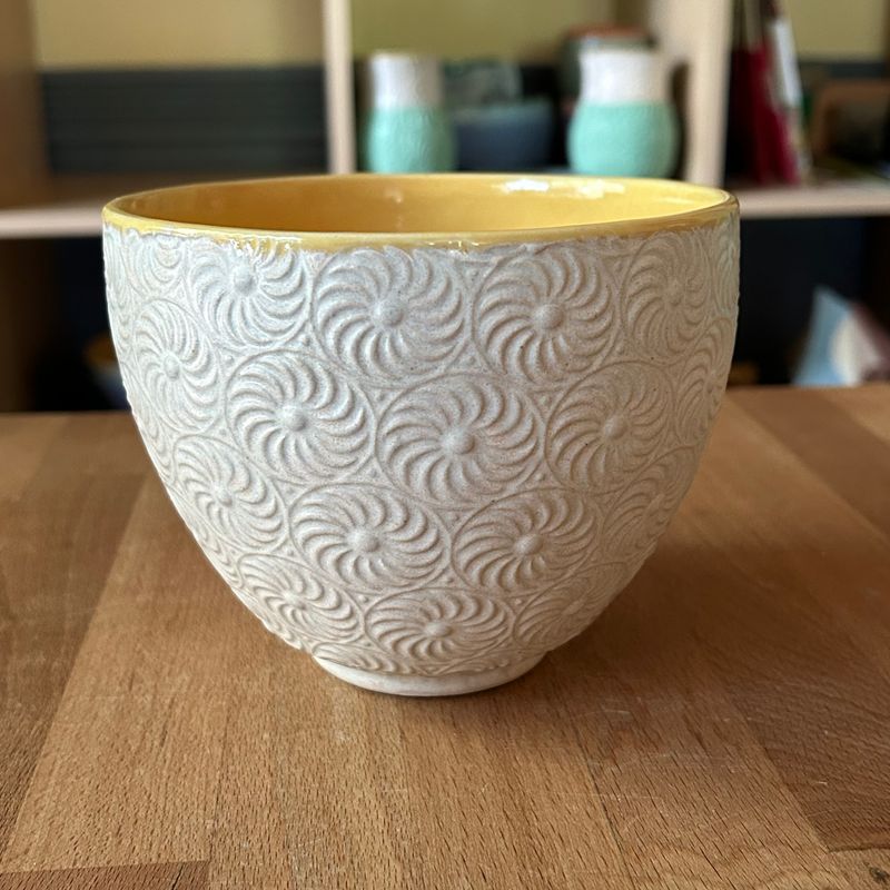 Tall Bowl in yellow &amp; painted iron